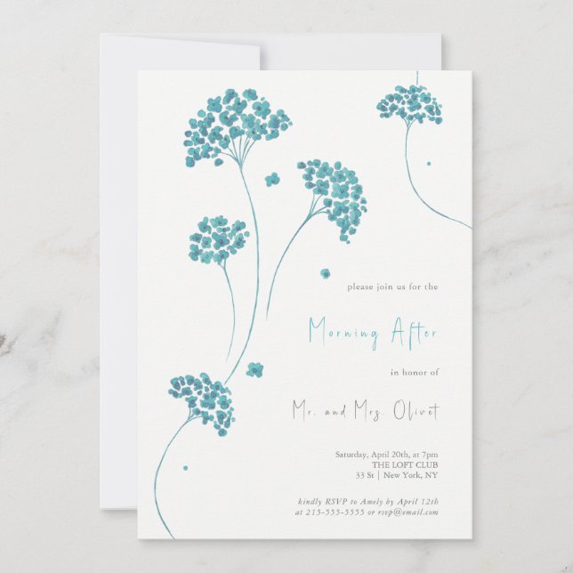 Cute Turquoise Flowers Morning After Invitation (Front)