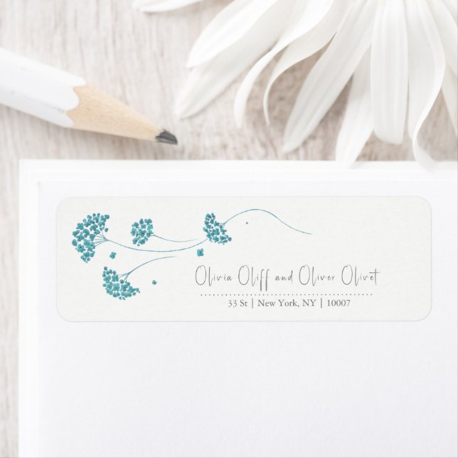 Cute Turquoise Flowers Return Address (Insitu)