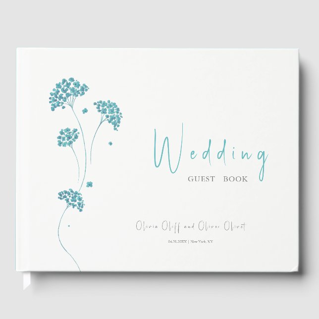 Cute Turquoise Flowers Wedding  Guest Book (Front)
