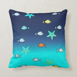 Cute Turquoise Green Blue Starfish Fish Cushion