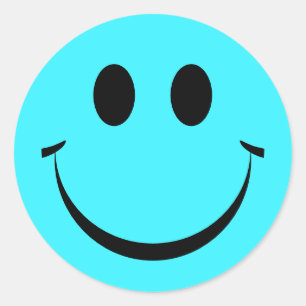 Cute Turquoise Happy Face Custom Classic Round Sticker