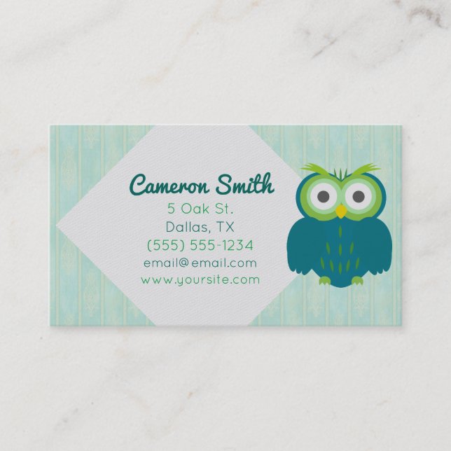 Cute Turquoise Owl Business Cards (Front)