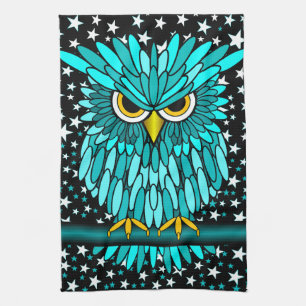 cute turquoise owl kitchen towel