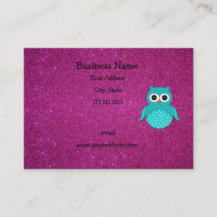 Cute turquoise owl pink glitter business card