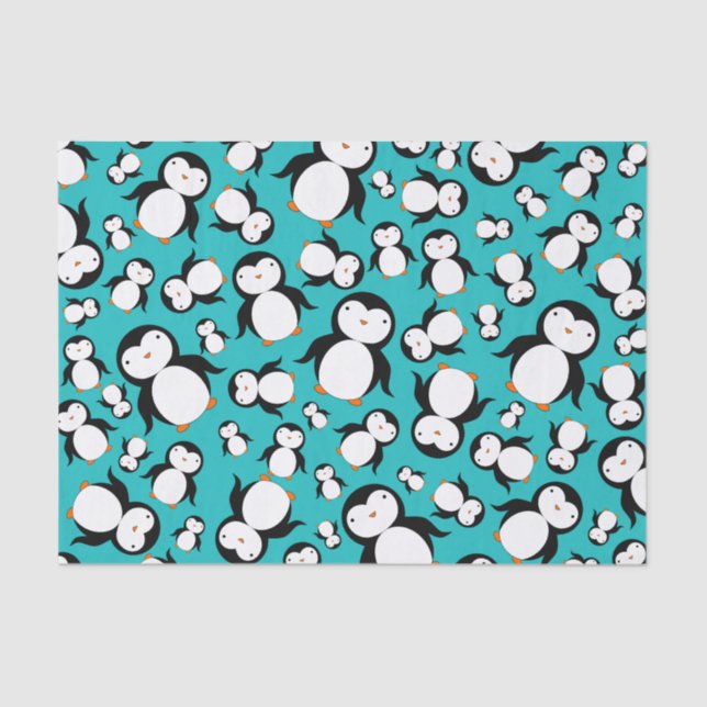 Cute turquoise penguin pattern tissue paper (Front)