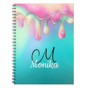 Cute Turquoise Pink Rainbow Dripping Galaxy Notebook