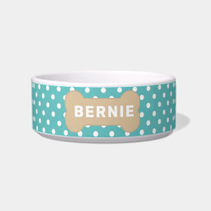Cute Turquoise Polka Dots Dog Name Personalized Bowl