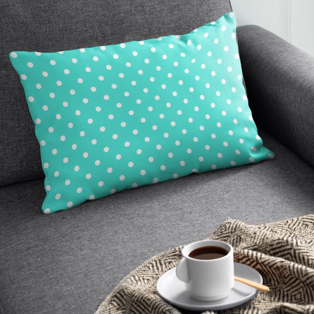 Cute Turquoise Polka Dots Pattern Lumbar Pillow (Creator Uploaded)