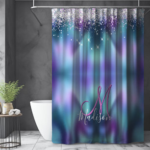 Cute turquoise purple faux glitter monogram
