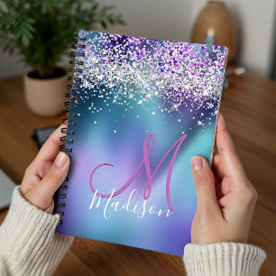 Cute turquoise purple faux glitter monogram planner