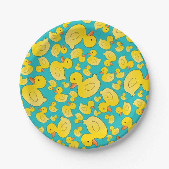 Cute turquoise rubber ducks paper plate (Front)