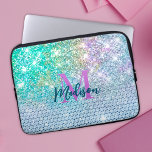 Cute Turquoise unicorn faux glitter monogram Laptop Sleeve<br><div class="desc">Pretty chic and elegant girly iridescent glitter in unicorn rainbow turquoise aqua to create a special unique stylish Laptop sleeve. Add some style to your office, desk, or personal space with a Chic and stylish custom name and monogram Laptop sleeve.. personalize it with a script name and monogram. The perfect...</div>