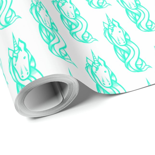 Cute Turquoise Unicorn Pattern Magical Wrapping Paper (Roll Corner)