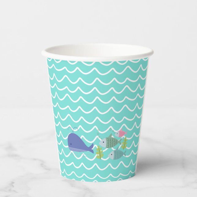 Cute Turquoise Whale & Fishy Paper Cups (Front)
