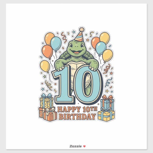 Cute Turtle 10th Birthday Vintage Party Design_1 (Sheet)
