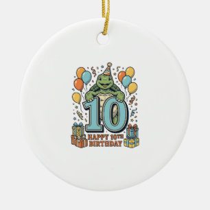Cute Turtle 10th Birthday Vintage Party Design_1 Ceramic Ornament