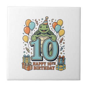 Cute Turtle 10th Birthday Vintage Party Design_1 Tile