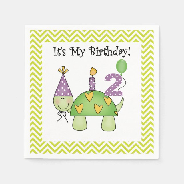 Cute Turtle 2nd Birthday Paper Napkins (Front)