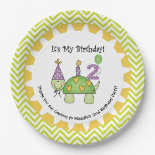 Cute Turtle 2nd Happy Birthday Paper Plates