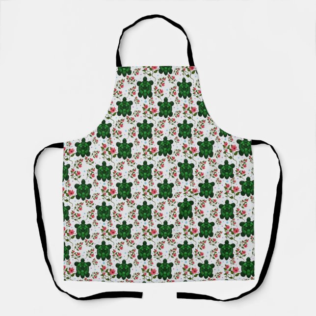 Cute Turtle and Floral Seamless Pattern  Apron (Front)
