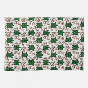 Cute Turtle and Floral Seamless Pattern  Kitchen Towel