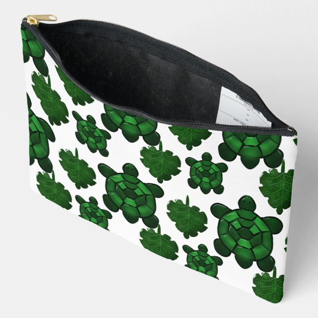 Cute turtle and leaves pattern  accessory pouch (Open)