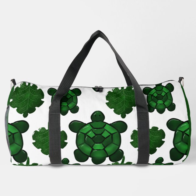 Cute turtle and leaves pattern  duffle bag (Back)