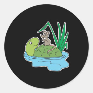 cute turtle and mouse classic round sticker