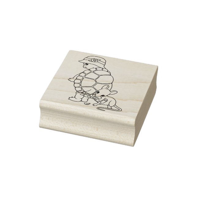 Cute Turtle and Mouse Friendship Rubber Stamp (Stamp)