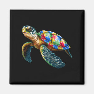 Cute Turtle And Puzzle Pieces Autism Awareness Day Magnet