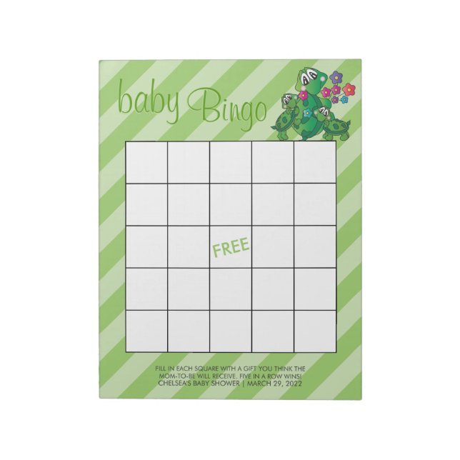 Cute Turtle Baby Shower - Bingo Game Notepad (Rotated)