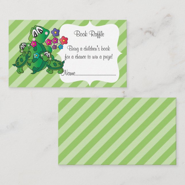 Cute Turtle Baby Shower Theme Book Raffle Enclosure Card (Front/Back)