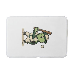Cute Turtle Baseball Batter Vintage Vector Art_1 Bath Mat