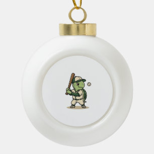 Cute Turtle Baseball Batter Vintage Vector Art_1 Ceramic Ball Christmas Ornament