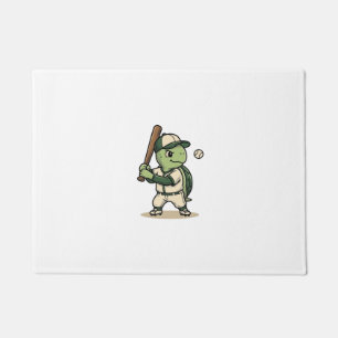 Cute Turtle Baseball Batter Vintage Vector Art_1 Doormat