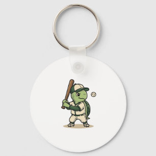 Cute Turtle Baseball Batter Vintage Vector Art_1 Keychain