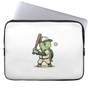 Cute Turtle Baseball Batter Vintage Vector Art_1 Laptop Sleeve