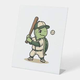 Cute Turtle Baseball Batter Vintage Vector Art_1 Pedestal Sign