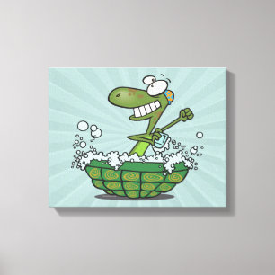 cute turtle bathing in his shell tub scrub a dub canvas print