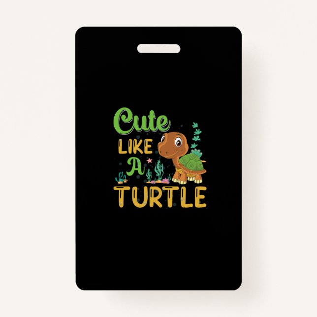 cute turtle cartoon smiling turtle badge (Front)