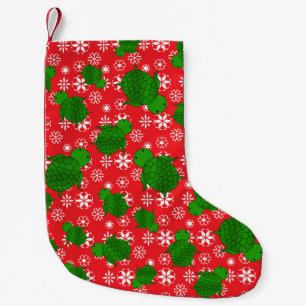 Cute turtle christmas red white snowflakes small christmas stocking