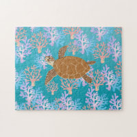 Cute turtle colourful coral fish sea Birthday kids
