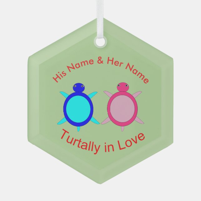 Cute Turtle Couple Custom Glass Ornament (Front)