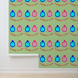 Cute Turtle Couple Patterned Wallpaper
