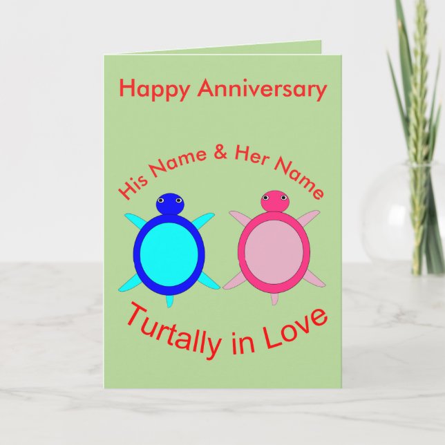 Cute Turtle Couple Personalized Anniversary Card (Front)