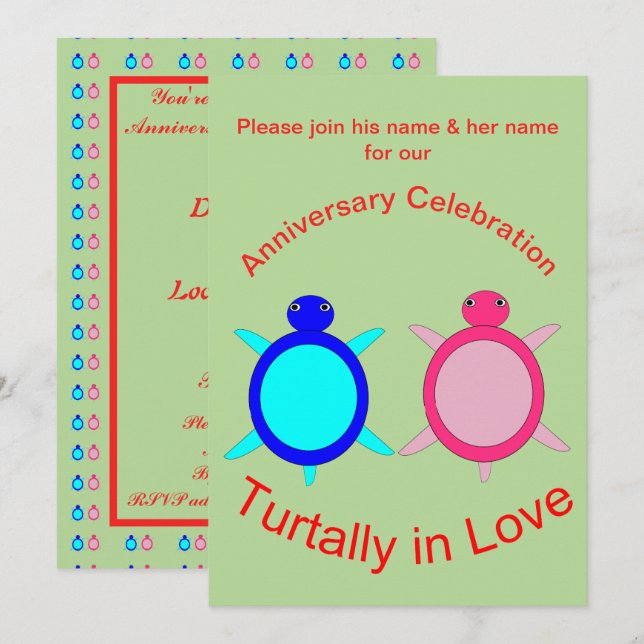 Cute Turtle Couple Personalized Anniversary Invitation (Front/Back)