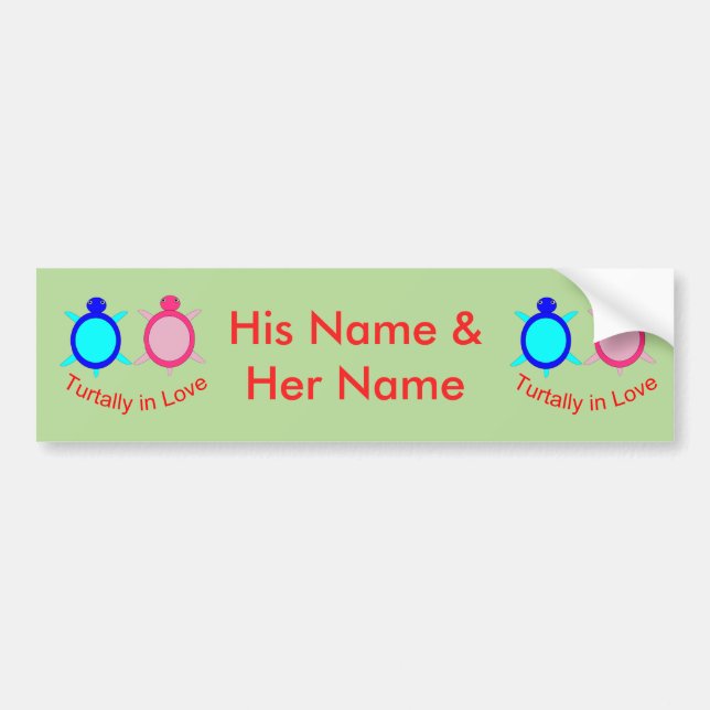 Cute Turtle Couple Personalized Bumper Sticker (Front)