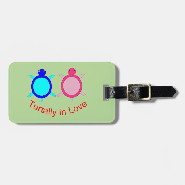 Cute Turtle Couple Personalized Luggage Tag (Front Horizontal)