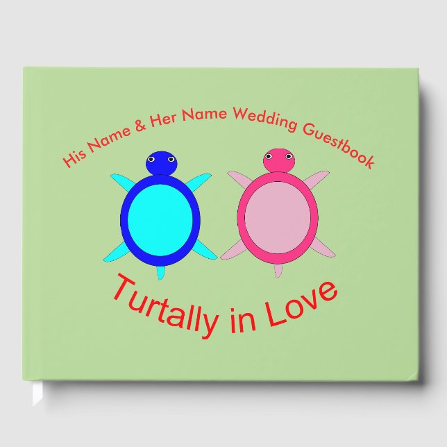 Cute Turtle Couple Personalized Wedding Guest Book (Front)