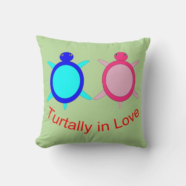 Cute Turtle Couple Throw Pillow (Front)